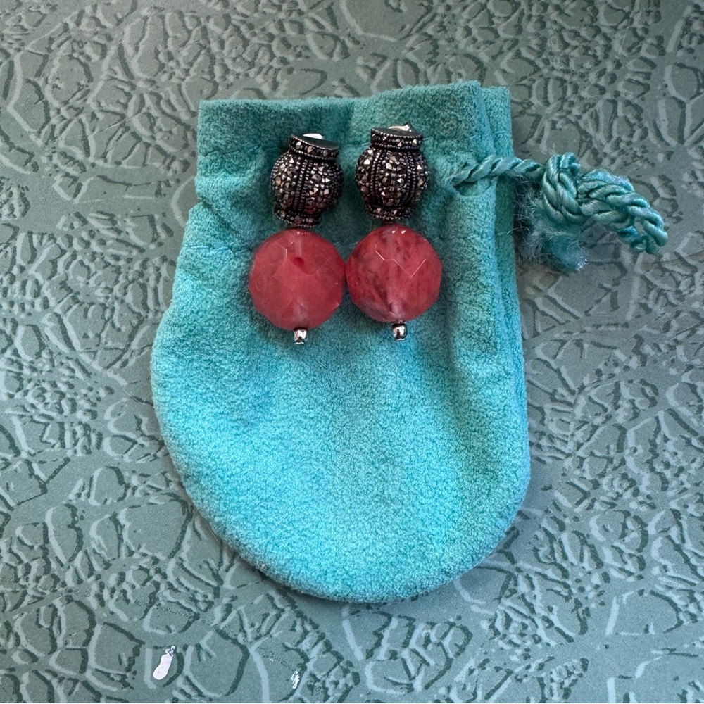 Judith Jack Sterling Silver and Coral Glass drop earrings